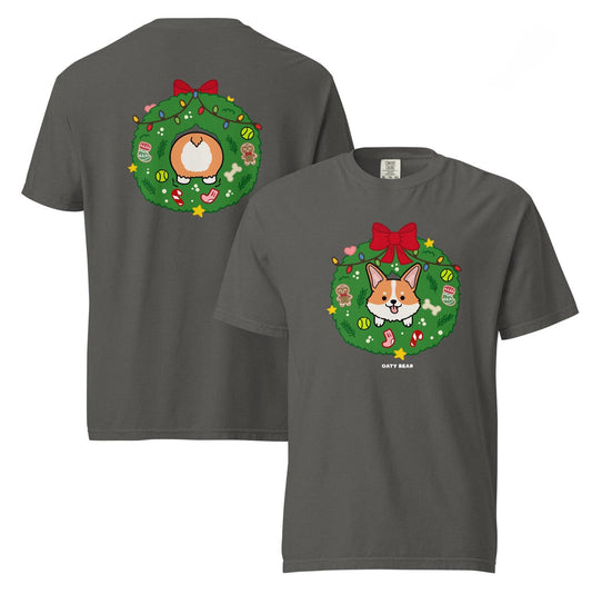 Holiday Wreath Corgi Comfort Colors Unisex T-shirt | Pepper