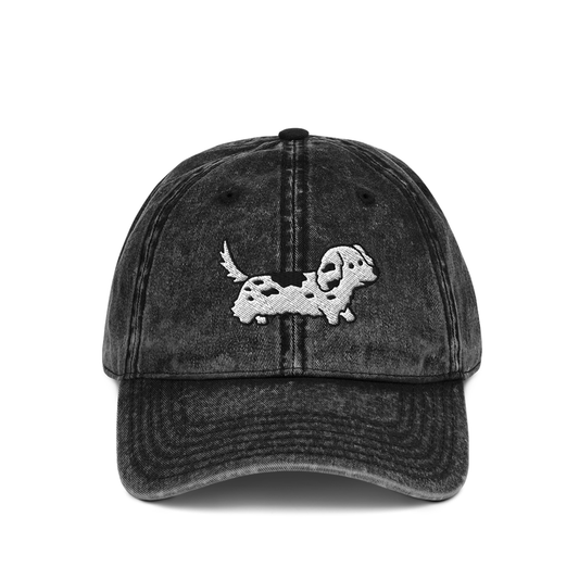 Doxie Longhaired Vintage Cotton Twill Cap | Washed Black