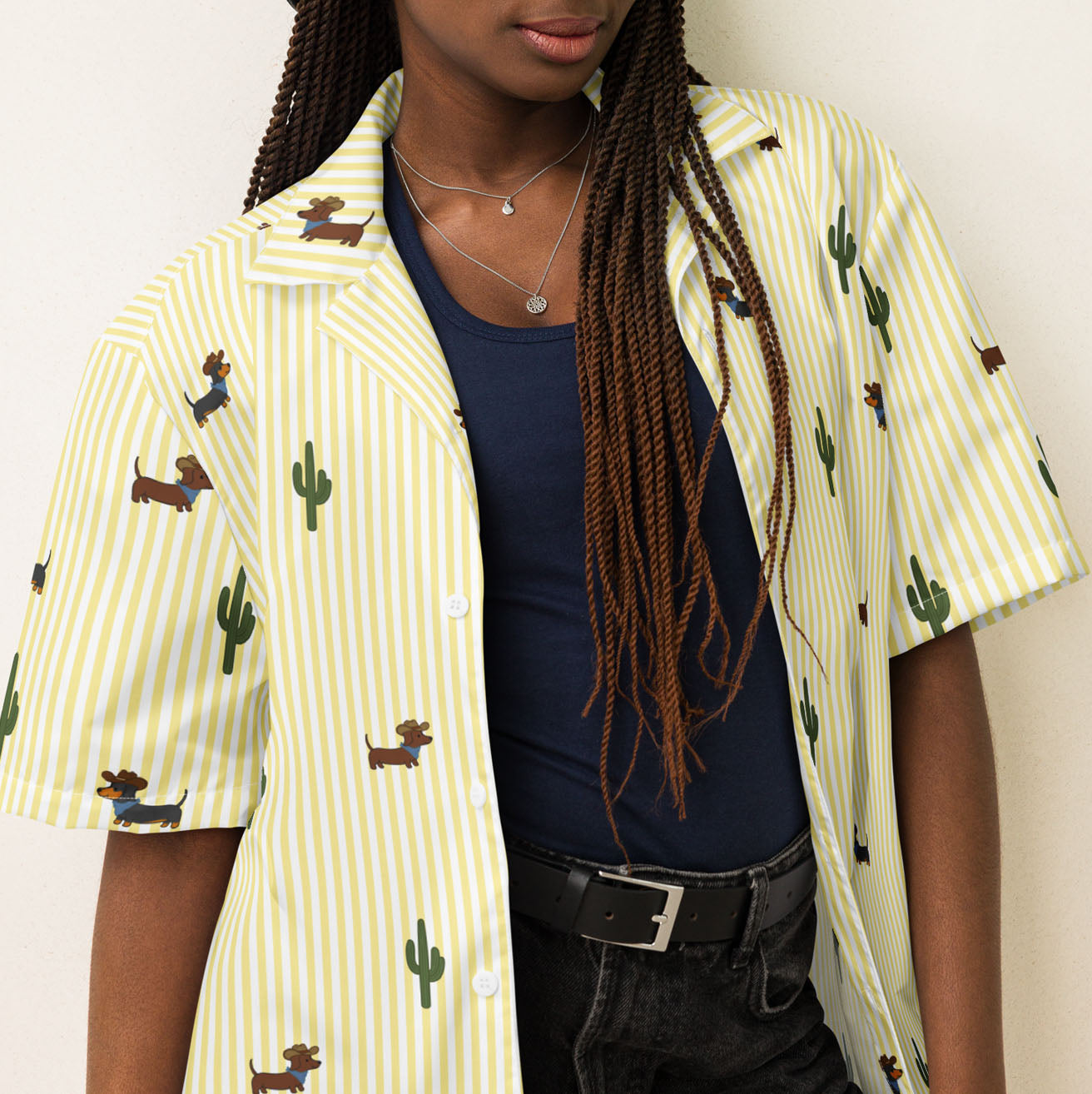 Doxie Cowboy Desert Unisex button shirt | Light Yellow Stripe