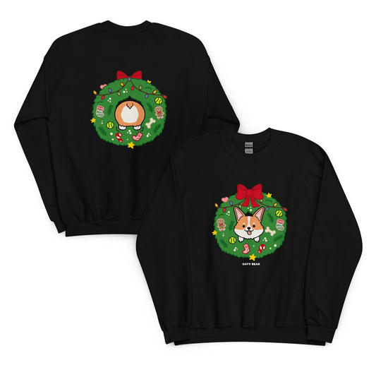 Holiday Wreath Corgi Unisex Sweatshirt | Black