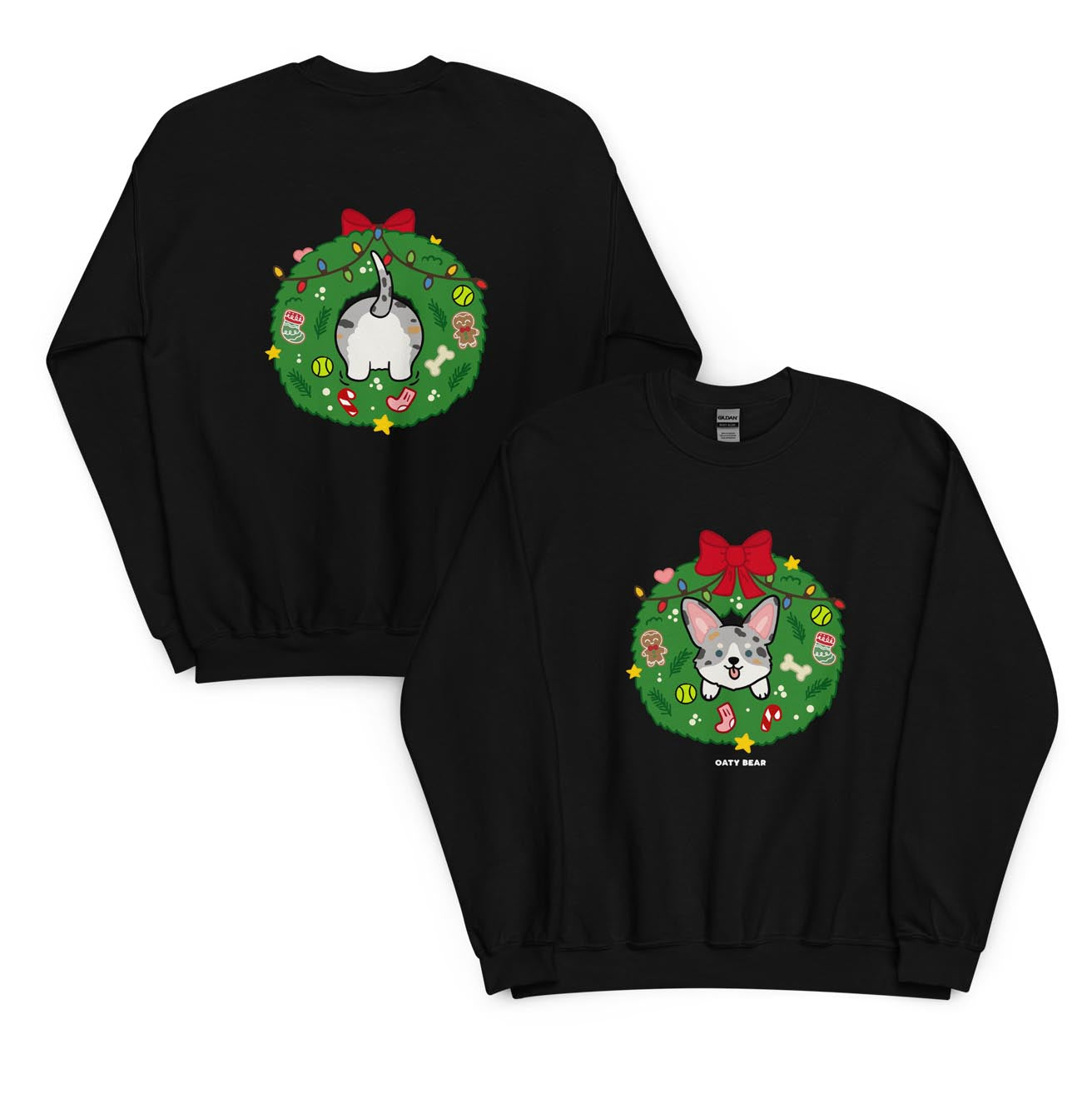 Holiday Wreath Corgi Blue Merle Unisex Sweatshirt | Black