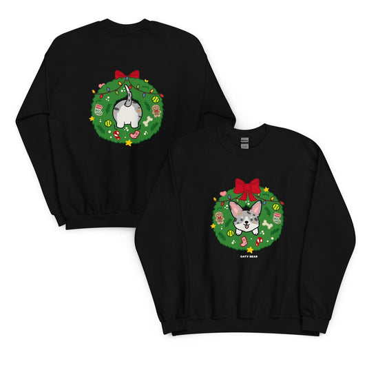 Holiday Wreath Corgi Blue Merle Unisex Sweatshirt | Black