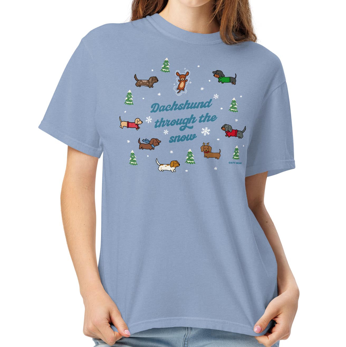Dachshund Through the Snow Comfort Colors Unisex T-shirt | WASHED DENIM