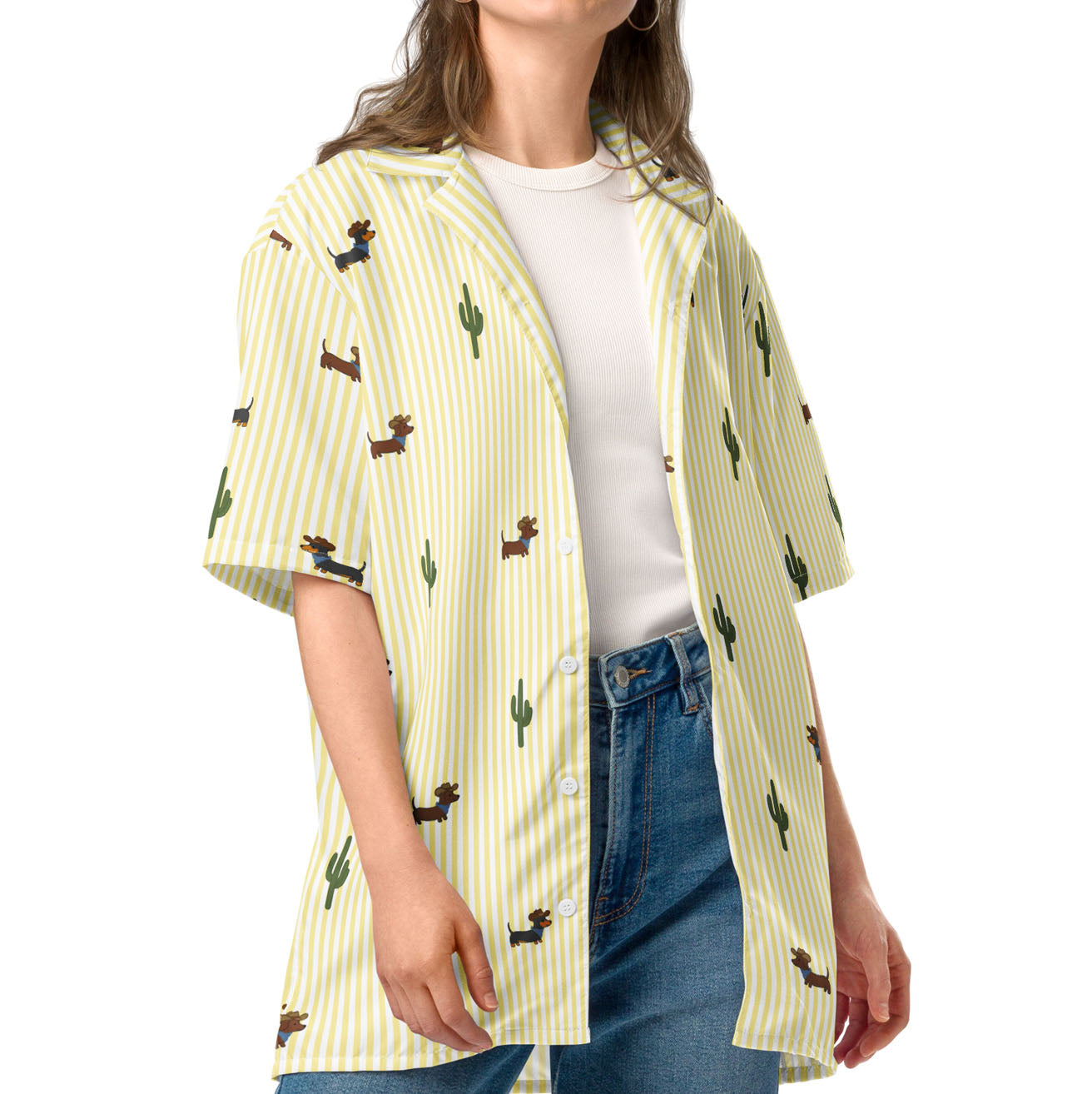 Doxie Cowboy Desert Unisex button shirt | Light Yellow Stripe