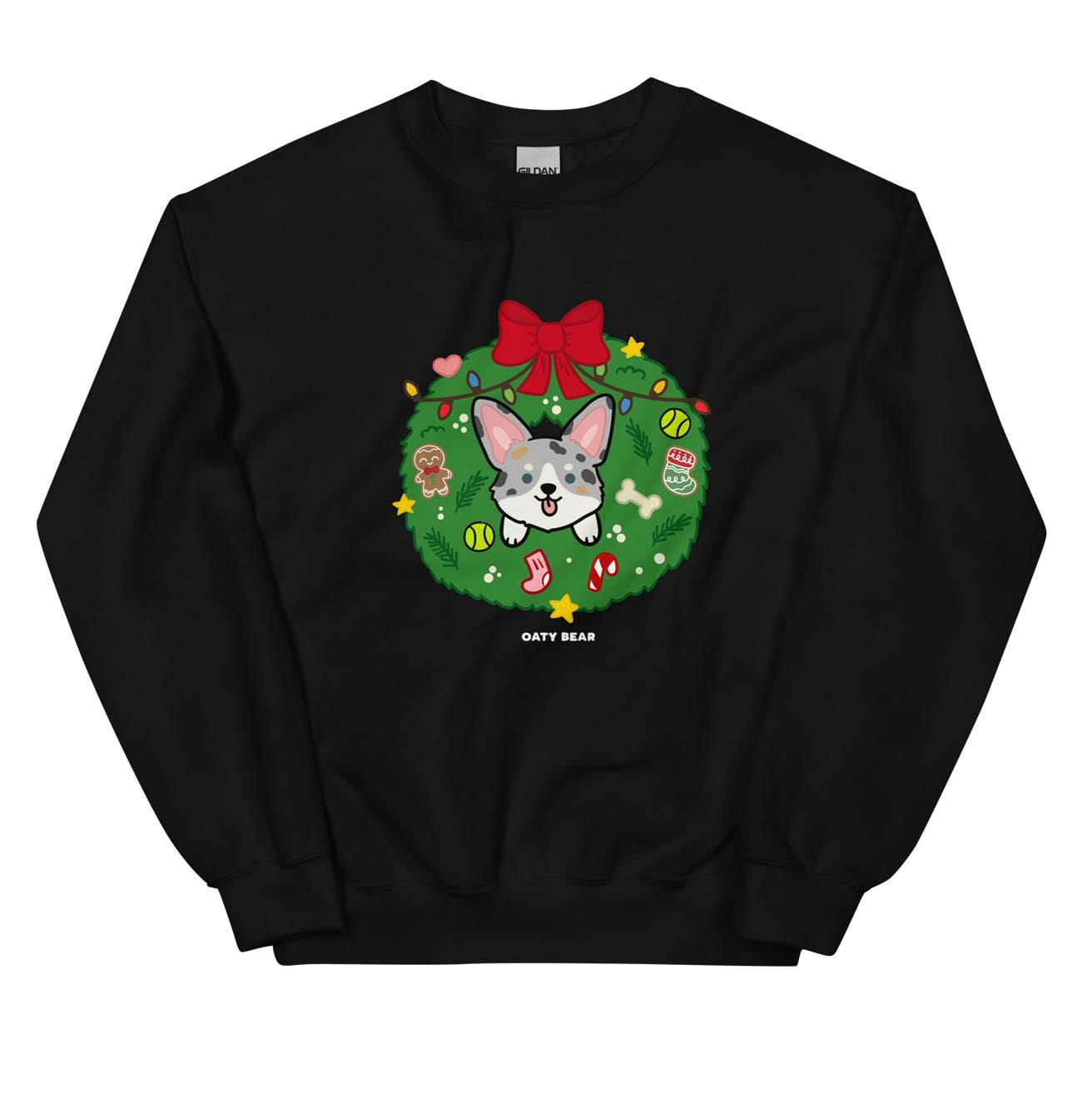 Holiday Wreath Corgi Blue Merle Unisex Sweatshirt | Black
