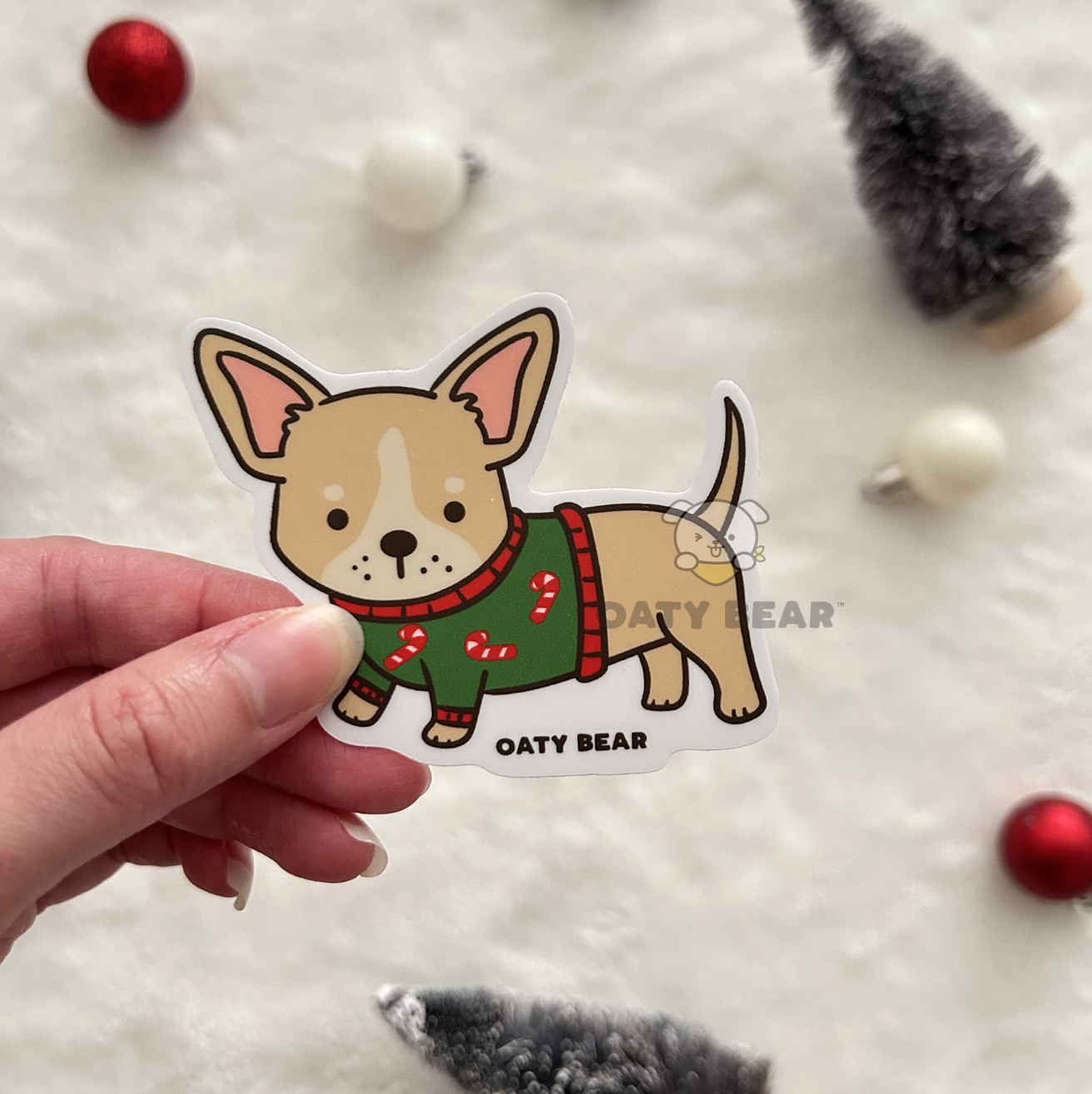 Winter Chihuahua Ugly Sweater Vinyl Sticker