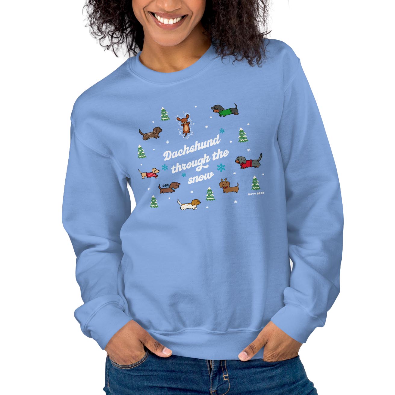 Dachshund Through the SNow Unisex Sweatshirt | Carolina Blue