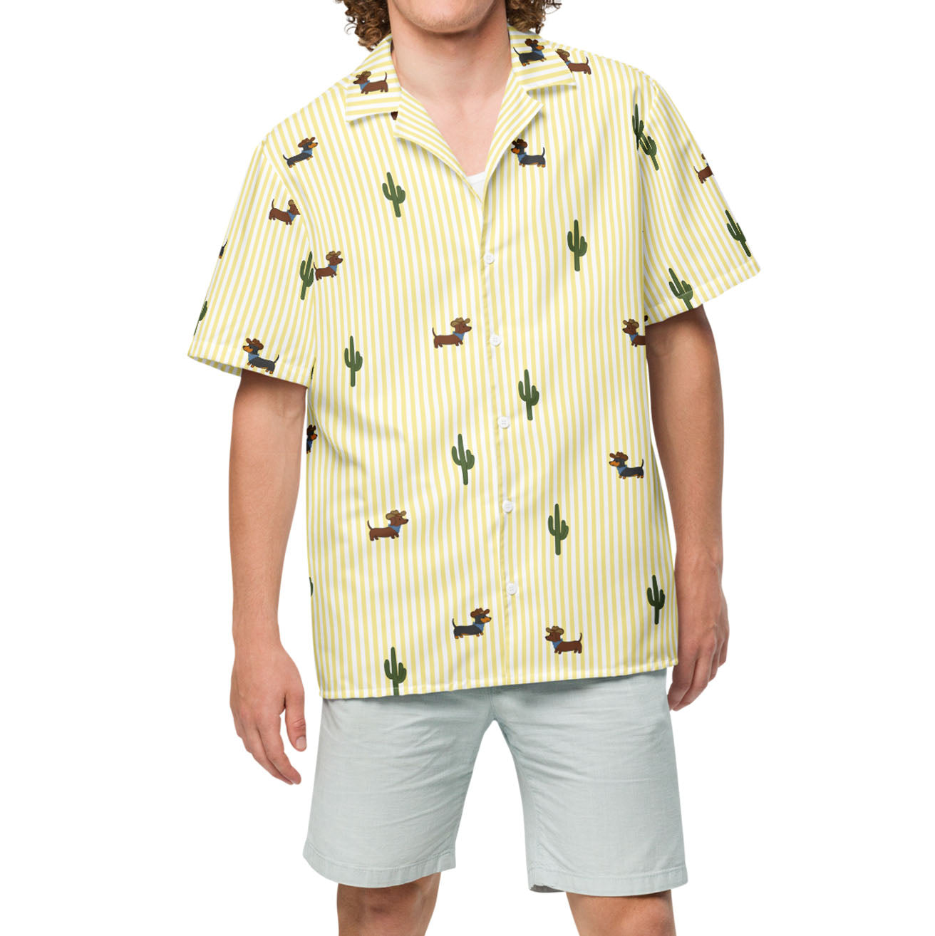 Doxie Cowboy Desert Unisex button shirt | Light Yellow Stripe