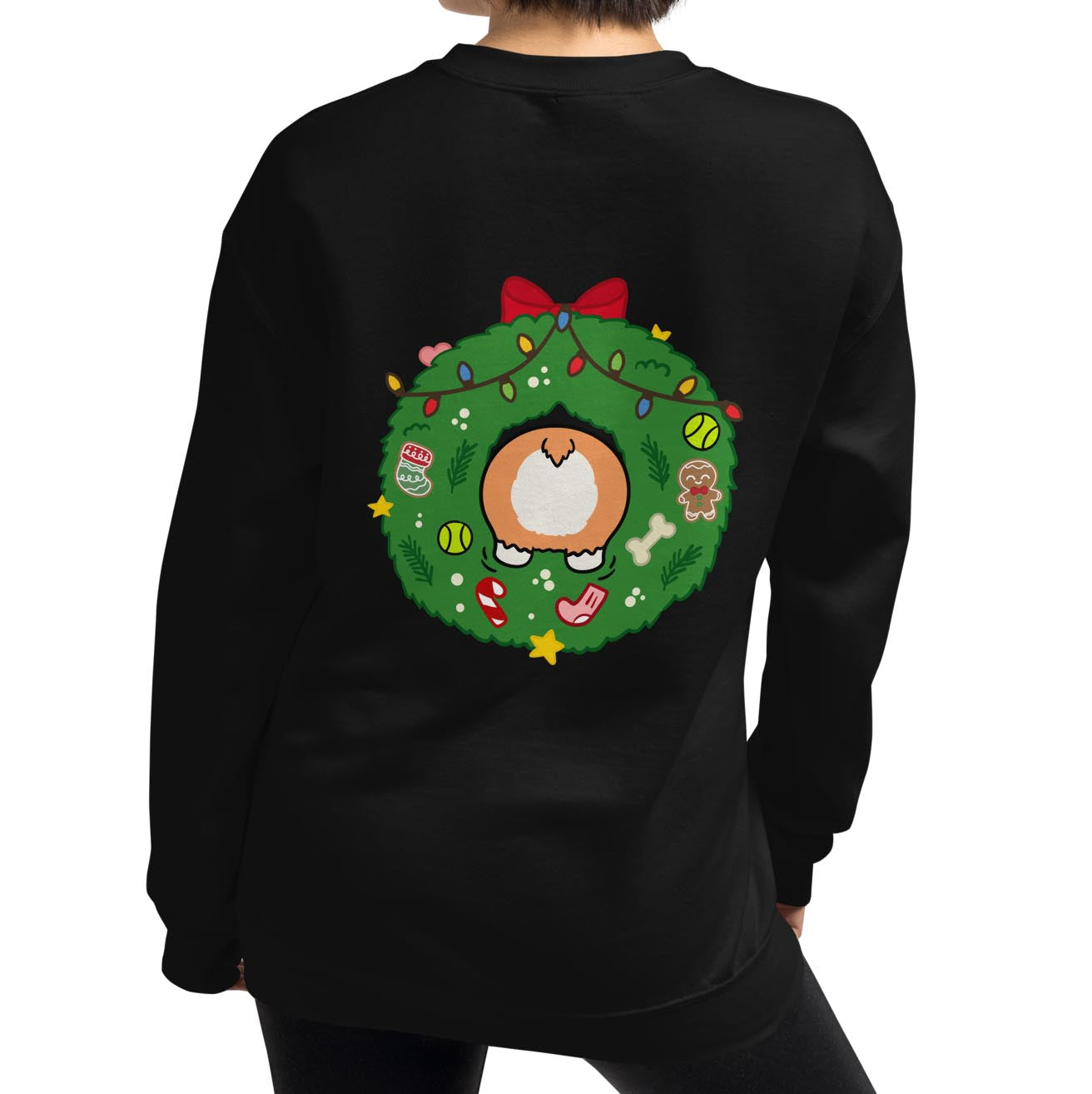 Holiday Wreath Corgi Unisex Sweatshirt | Black