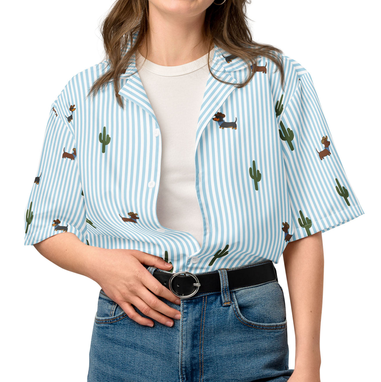 Doxie Cowboy Desert Unisex button shirt | Blue Stripe