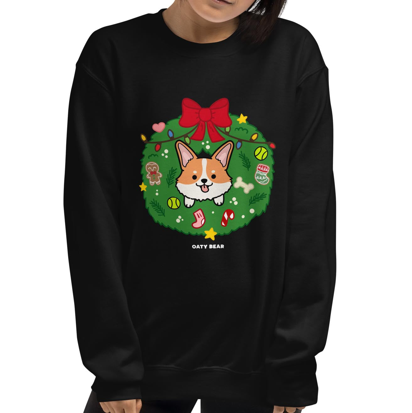 Holiday Wreath Corgi Unisex Sweatshirt | Black