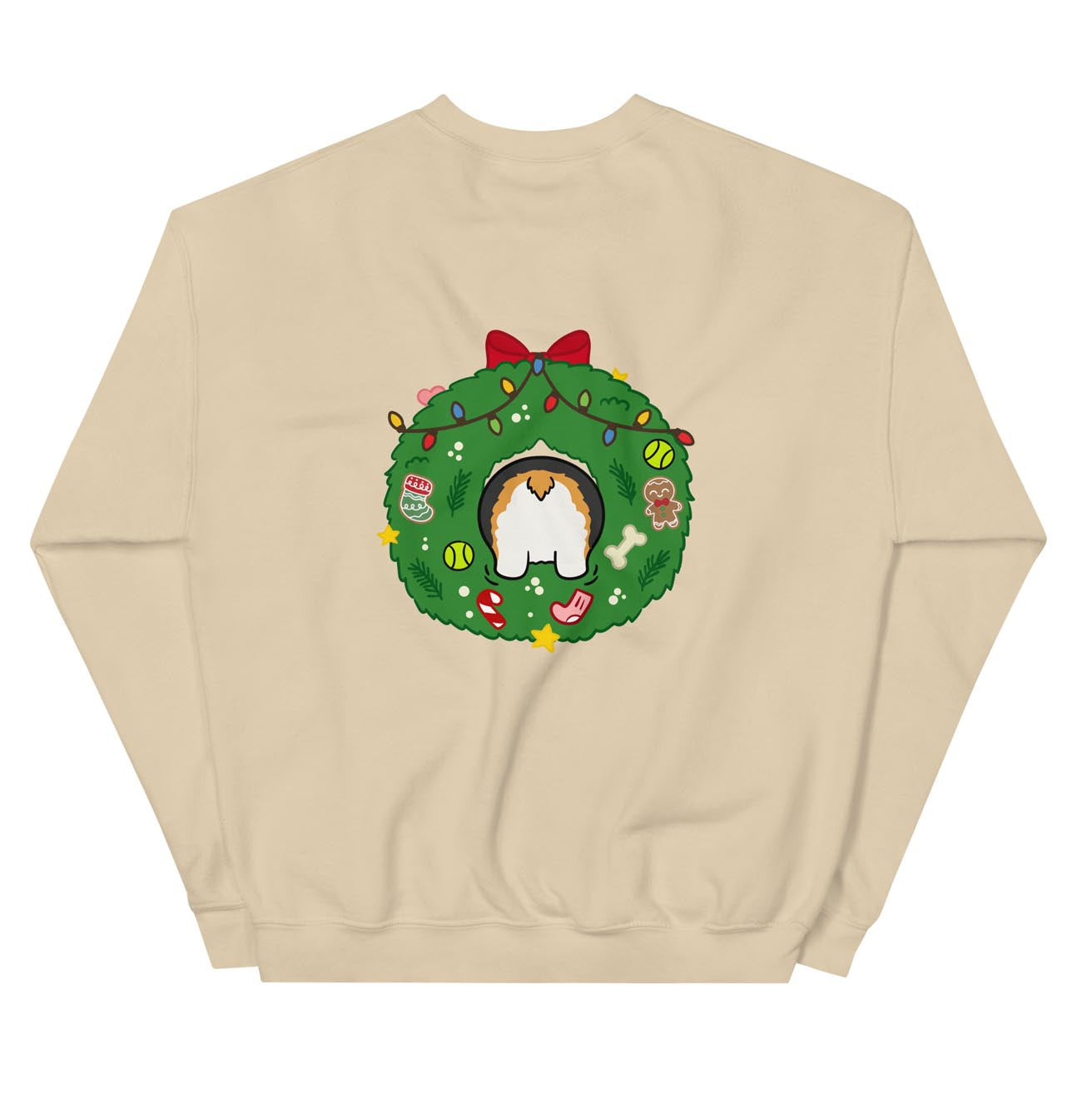 Holiday Wreath Corgi Tri-Color Unisex Sweatshirt | Sand