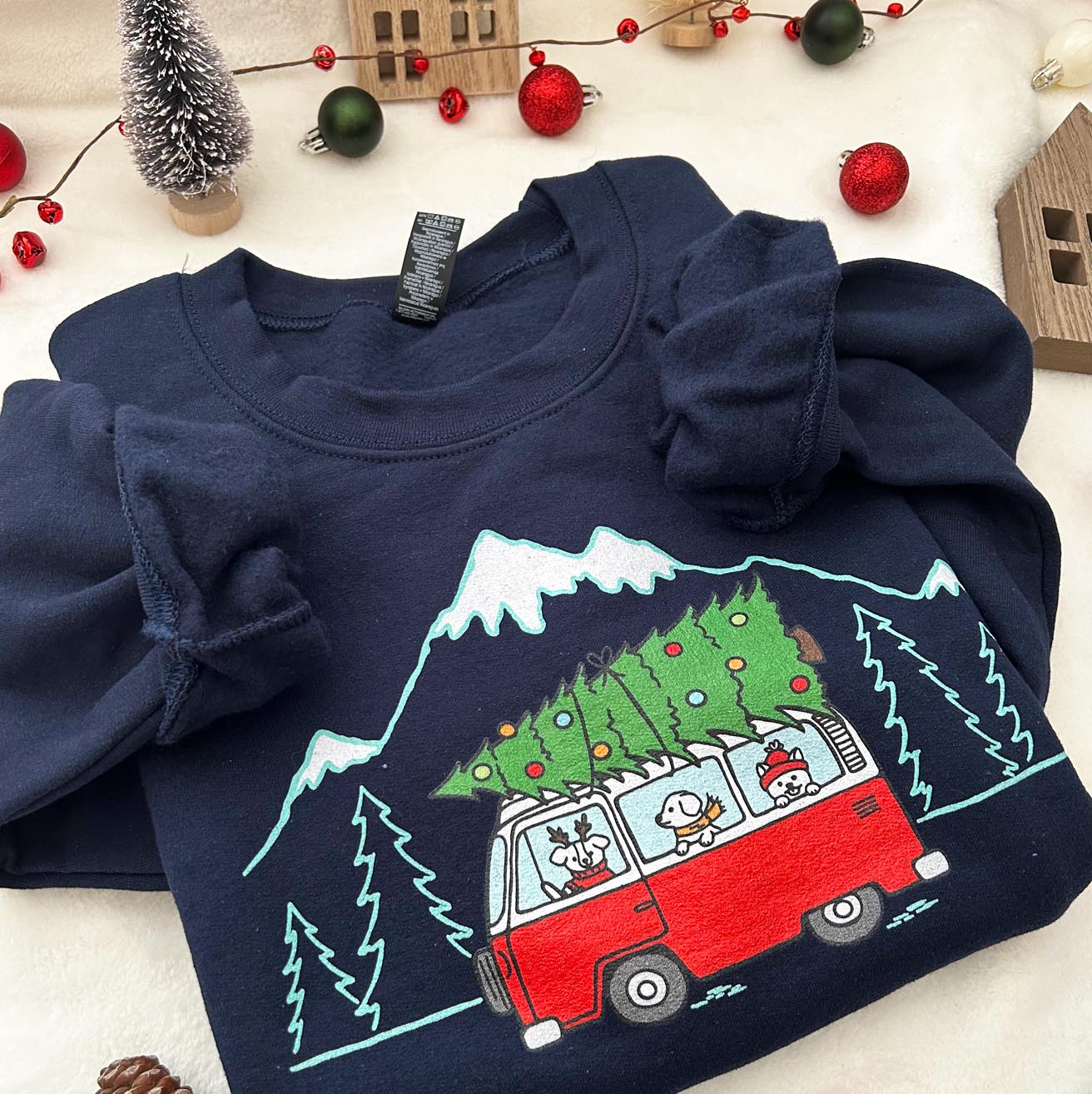 Holiday Van Dog Adventure Unisex Sweatshirt | Navy