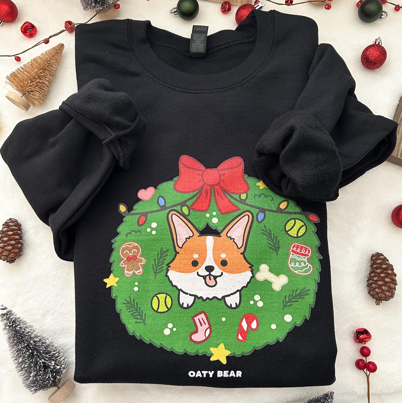 Holiday Wreath Corgi Unisex Sweatshirt | Black