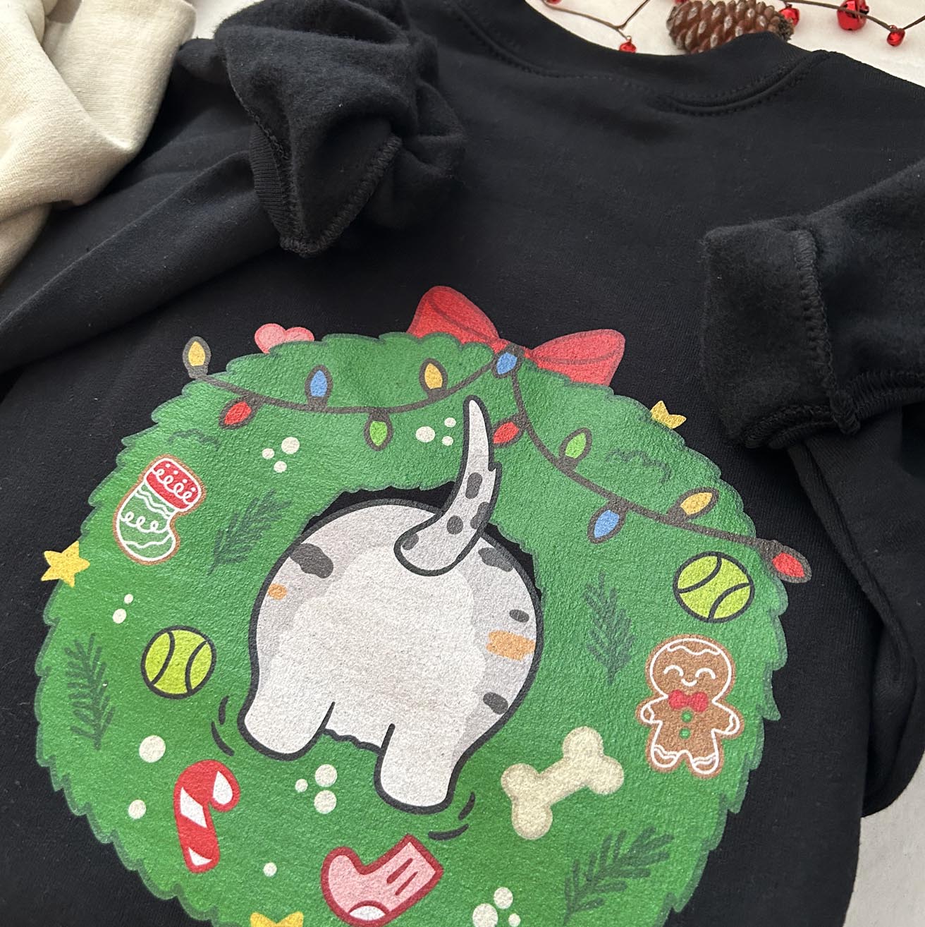 Holiday Wreath Corgi Blue Merle Unisex Sweatshirt | Black