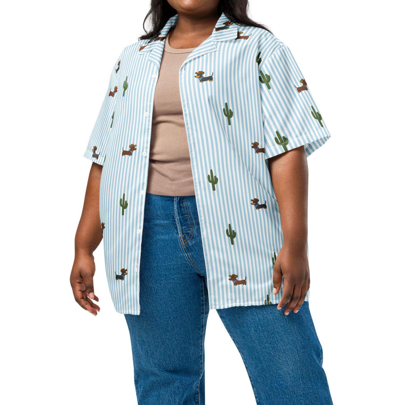 Doxie Cowboy Desert Unisex button shirt | Blue Stripe