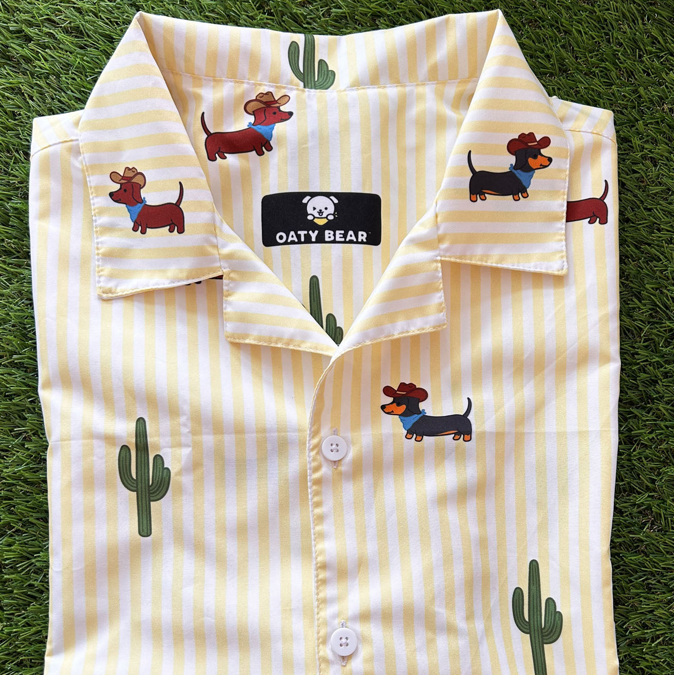 Doxie Cowboy Desert Unisex button shirt | Light Yellow Stripe