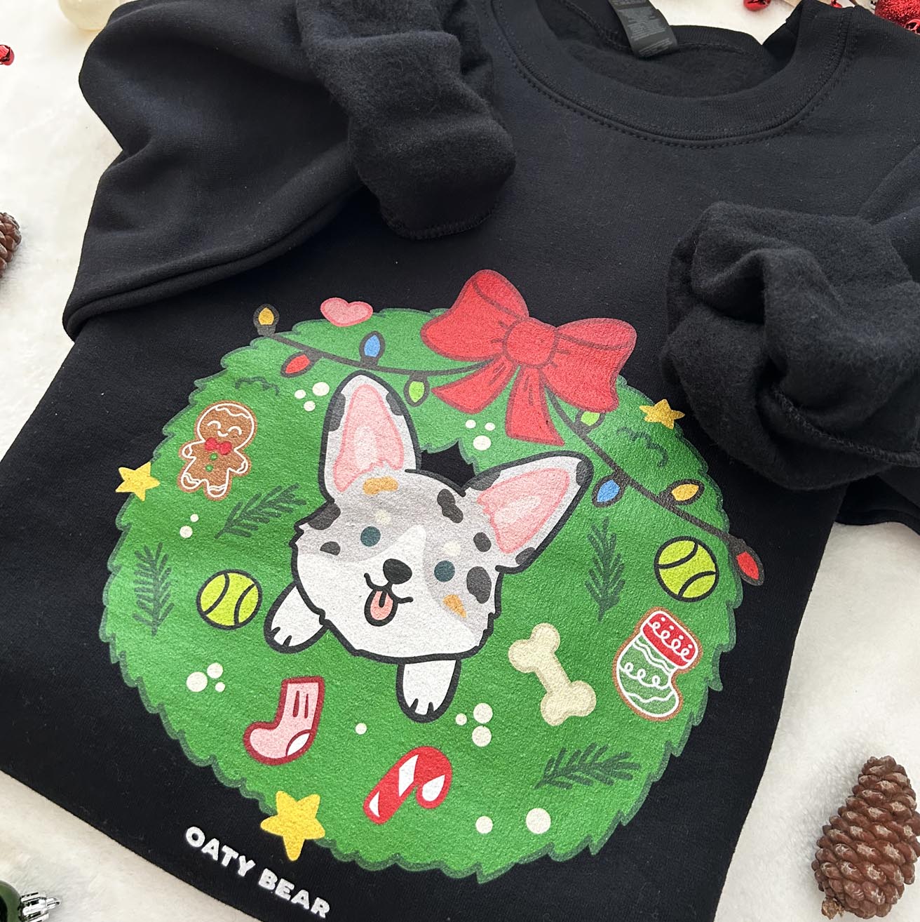 Holiday Wreath Corgi Blue Merle Unisex Sweatshirt | Black