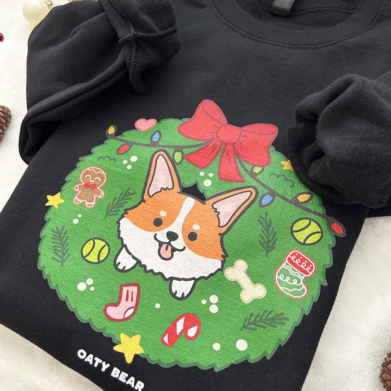 Holiday Wreath Corgi Unisex Sweatshirt | Black