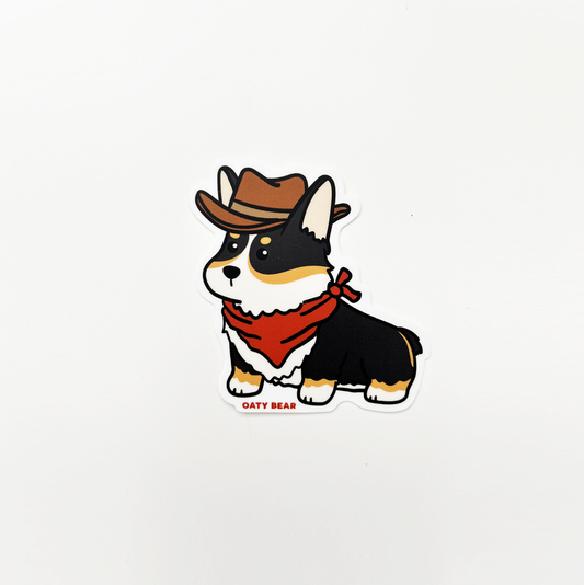 Corgi Cowboy Tricolor Vinyl Sticker