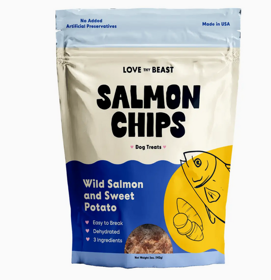 Love Thy Beast -Salmon Chips, Dehydrated Dog Treats, 5-oz bag